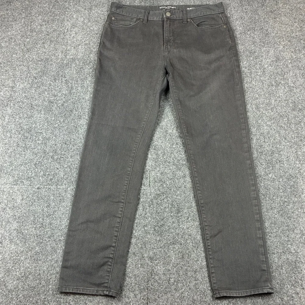 Banana Republic Traveler Jeans Mens 32x30 Slim Fit Charcoal Gray Stretch Denim